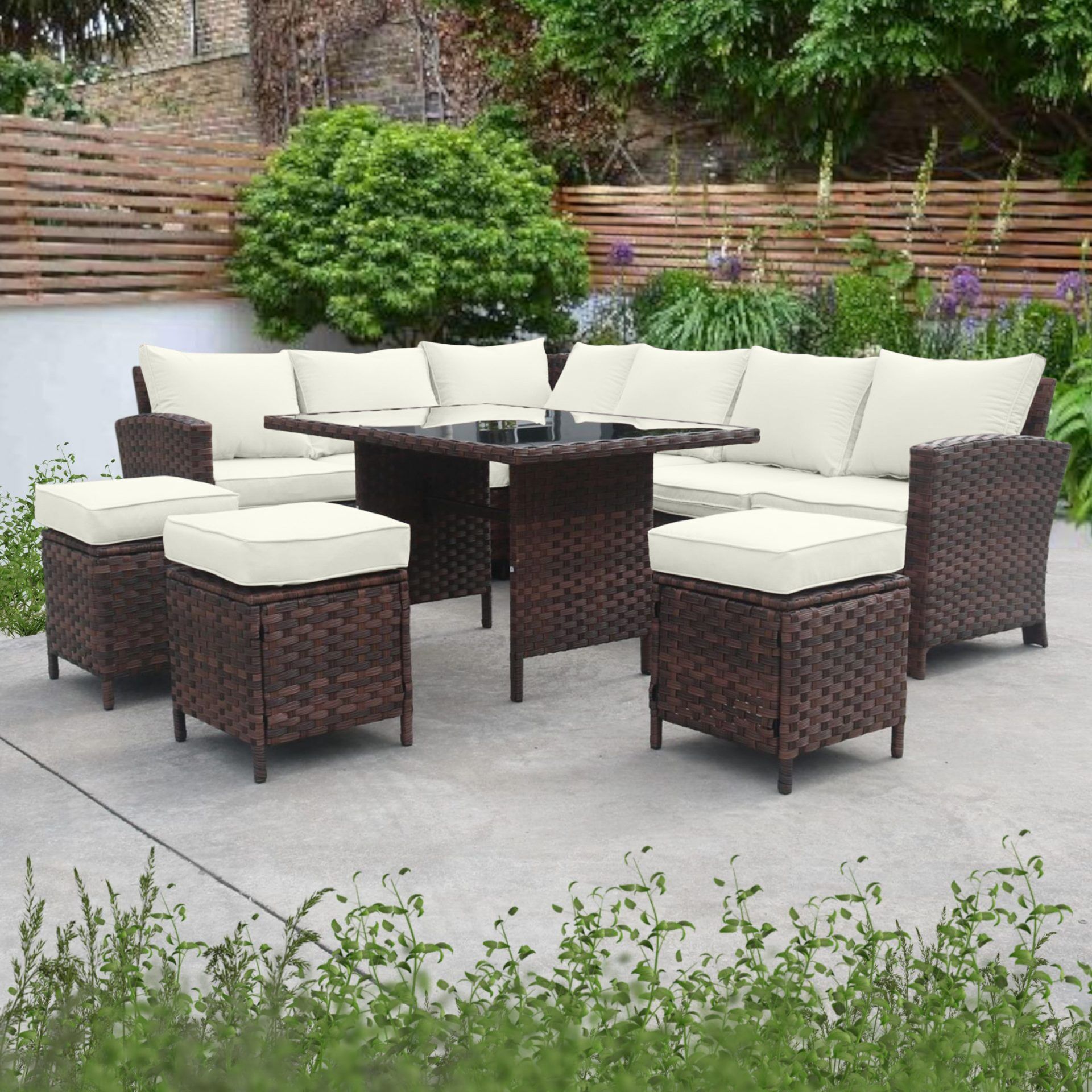 Rochester Rattan 9 Seater Outdoor Garden Sofa Dining Set - Image 1