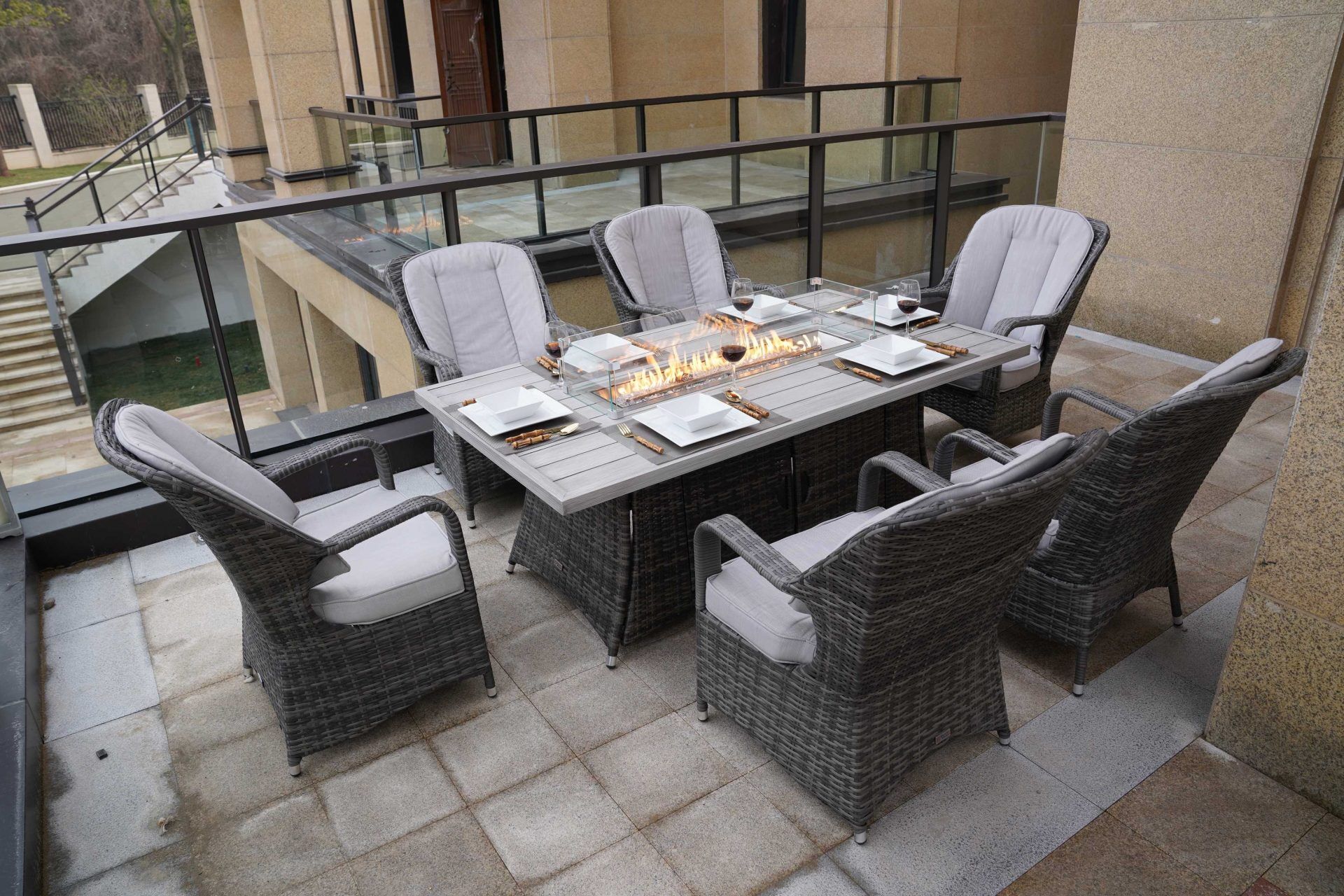 PAG-1106R-2 Oxford 6 Seater Dining Set With Firepit - Image 1