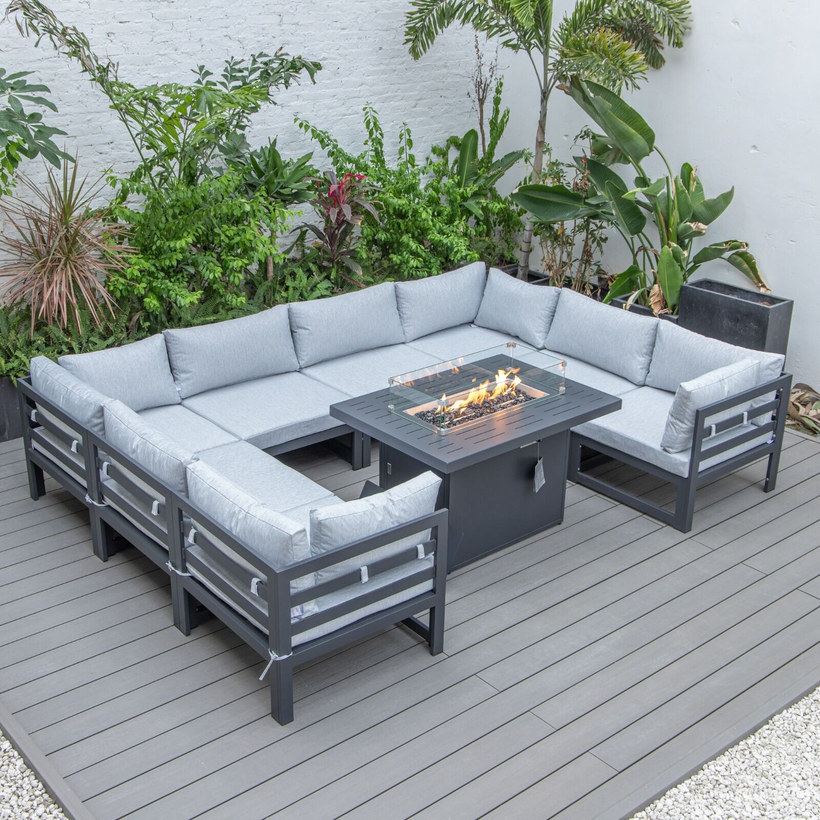 Cheltenham Aluminium 8 Seater U Shaped Sofa Set Including Fire Pit Table - Image 1